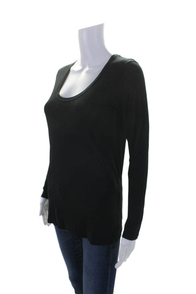 Brochu Walker Womens Cotton Scoop Neck Long Sleeve Sheer T shirt Black Size P