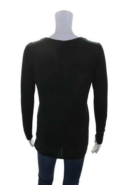 Brochu Walker Womens Cotton Scoop Neck Long Sleeve Sheer T shirt Black Size P