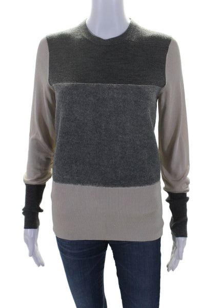 Rag & Bone Womens Long Sleeve Colorblock Round Neck T shirt Gray Beige Size S