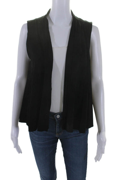 Alice + Olivia Womens Suede Open Front Sleeveless Vest Cardigan Black Size S