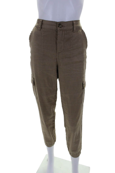 Evereve Womens Linen Blend Mid-Rise Tapered Cargo Pants Beige Size 28