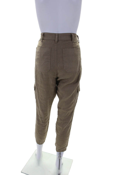 Evereve Womens Linen Blend Mid-Rise Tapered Cargo Pants Beige Size 28