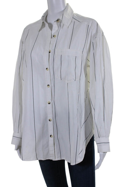 We The Free Womens Long Sleeve Striped Collared Button Down Shirt White XS