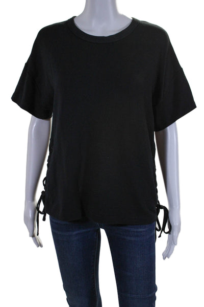 Rag & Bone Women's Round Neck Short Sleeves Lace Up Side T-Shirt Black Size M