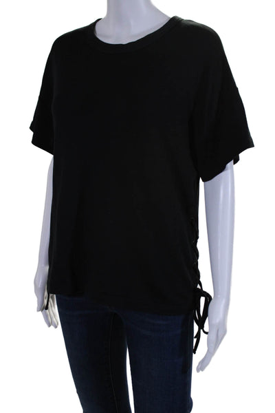 Rag & Bone Women's Round Neck Short Sleeves Lace Up Side T-Shirt Black Size M