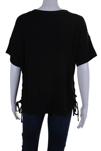 Rag & Bone Women's Round Neck Short Sleeves Lace Up Side T-Shirt Black Size M