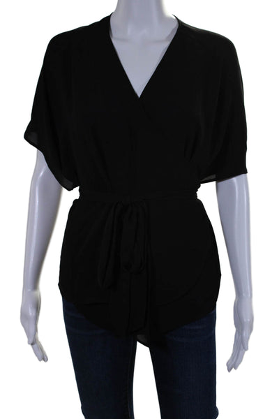 Chelsea 28 Women's V-Neck Short Sleeves Sheer Wrap Blouse Black Size M