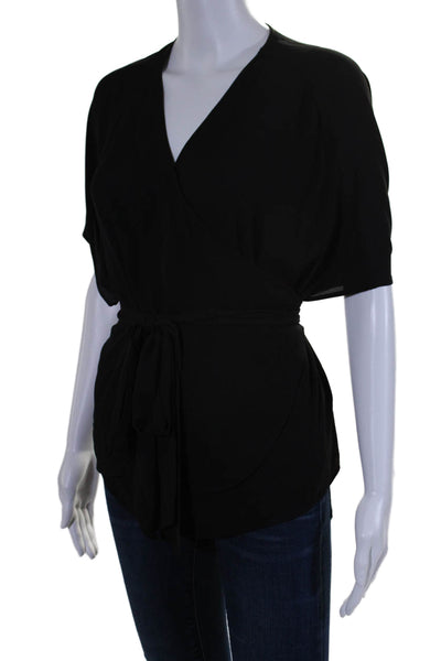 Chelsea 28 Women's V-Neck Short Sleeves Sheer Wrap Blouse Black Size M