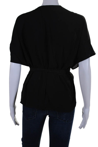 Chelsea 28 Women's V-Neck Short Sleeves Sheer Wrap Blouse Black Size M