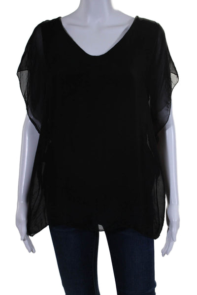 Gigi Moda Women's Round Neck Sleeveless Boxy Sheer Blouse Black Size M