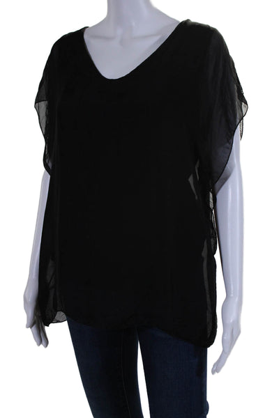 Gigi Moda Women's Round Neck Sleeveless Boxy Sheer Blouse Black Size M