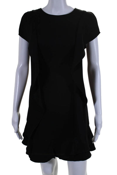 BCBGMAXAZRIA Women's Round Neck Ruffle Sleeveless Tiered Mini Dress Black Size M