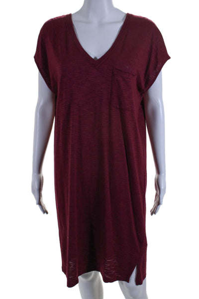 Lilla P Women's V-Neck Sleeveless Slit Hem T-Shirt Mini Dress Burgundy Size S