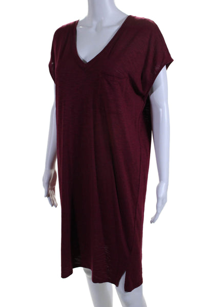 Lilla P Women's V-Neck Sleeveless Slit Hem T-Shirt Mini Dress Burgundy Size S