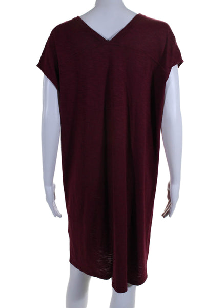 Lilla P Women's V-Neck Sleeveless Slit Hem T-Shirt Mini Dress Burgundy Size S