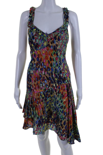 Nanette Lepore Womens Back Zip Sleeveless V Neck Abstract Silk Dress Multi 12