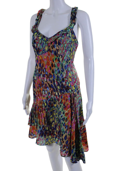 Nanette Lepore Womens Back Zip Sleeveless V Neck Abstract Silk Dress Multi 12