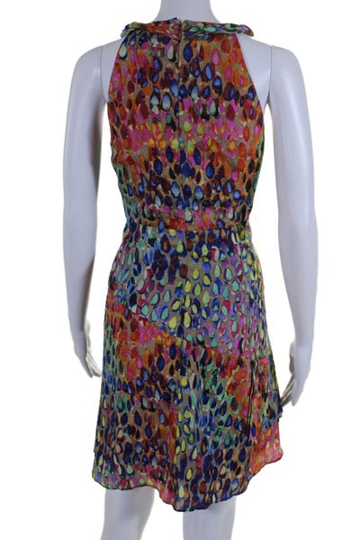 Nanette Lepore Womens Back Zip Sleeveless V Neck Abstract Silk Dress Multi 12