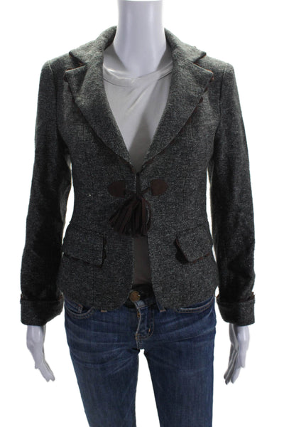 Nanette Lepore Womens Wool Blend Notch Collar Blazer Jacket Gray Size 4