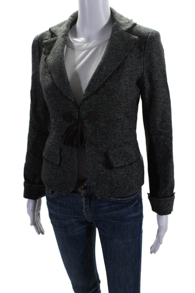 Nanette Lepore Womens Wool Blend Notch Collar Blazer Jacket Gray Size 4