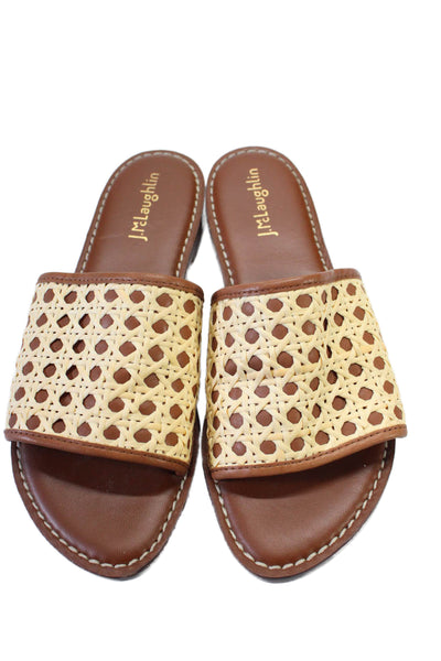 J. Mclaughlin Womens Leather Rattan Open Toe Flat Sandals Brown Beige Size 7