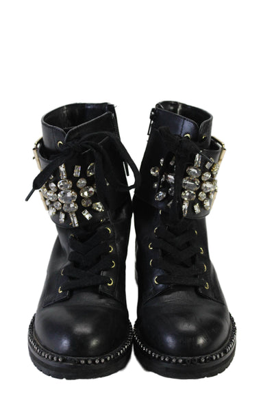 Kurt Geiger London Womens Black Crystal Embellished Combat Boots Shoes Size 6