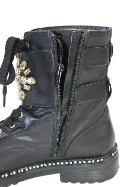 Kurt Geiger London Womens Black Crystal Embellished Combat Boots Shoes Size 6