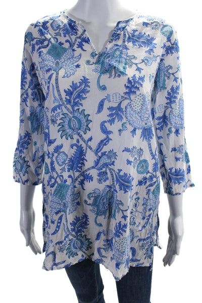 Roller Rabbit Womens Long Sleeve Abstract Print Blouse Blue Size Small