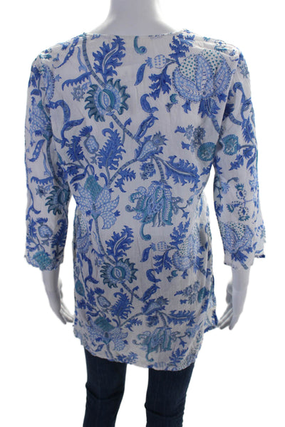 Roller Rabbit Womens Long Sleeve Abstract Print Blouse Blue Size Small