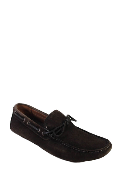 Johnnie-o Mens Suede Getaway Apron Toe Tied Slip-On Driving Loafers Brown Size 9