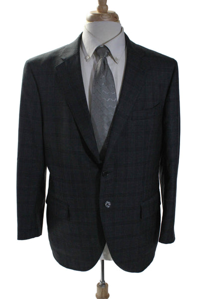 Syd Jerome Mens Dark Gray Plaid Two Button Long Sleeve Blazer Size 42