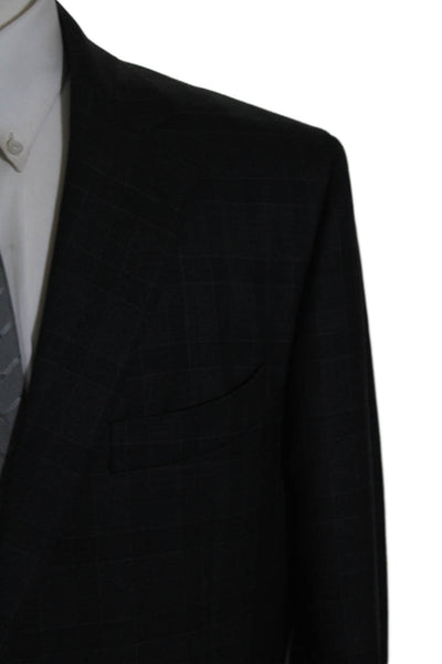 Syd Jerome Mens Dark Gray Plaid Two Button Long Sleeve Blazer Size 42