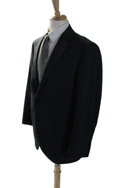 Syd Jerome Mens Dark Gray Plaid Two Button Long Sleeve Blazer Size 42