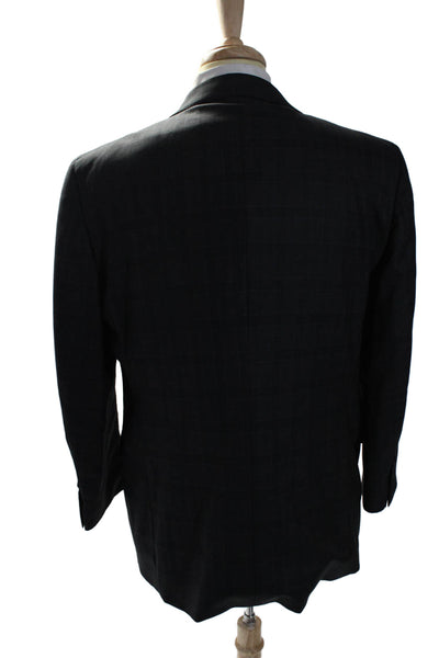 Syd Jerome Mens Dark Gray Plaid Two Button Long Sleeve Blazer Size 42