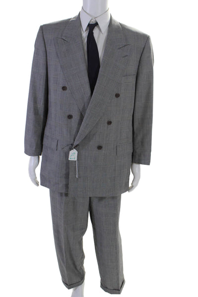 Marchiol Mens Wool Glen Striped Print Buttoned Blazer Pants Suit Gray Size EUR 5