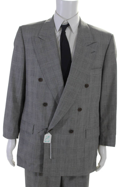 Marchiol Mens Wool Glen Striped Print Buttoned Blazer Pants Suit Gray Size EUR 5