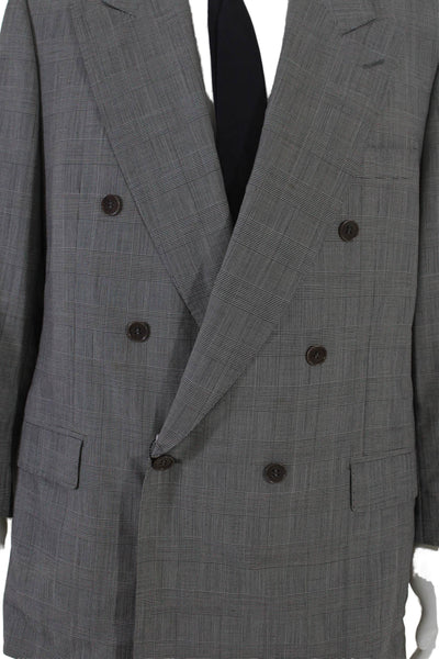 Marchiol Mens Wool Glen Striped Print Buttoned Blazer Pants Suit Gray Size EUR 5