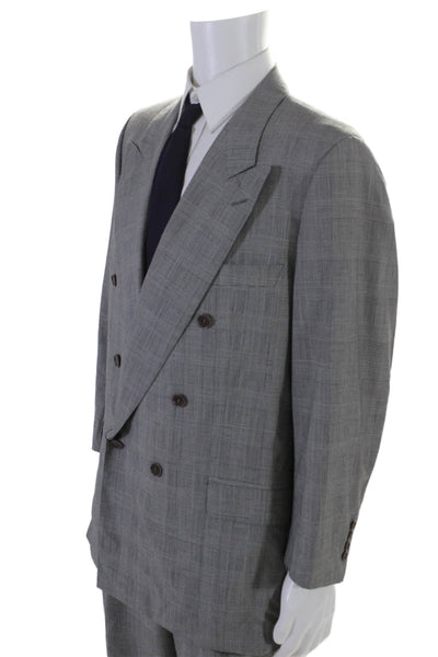 Marchiol Mens Wool Glen Striped Print Buttoned Blazer Pants Suit Gray Size EUR 5