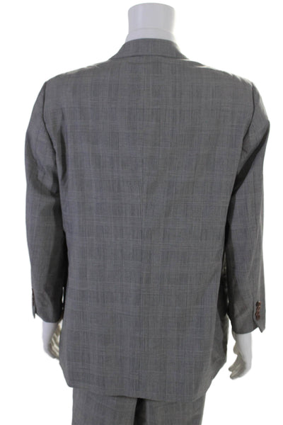 Marchiol Mens Wool Glen Striped Print Buttoned Blazer Pants Suit Gray Size EUR 5