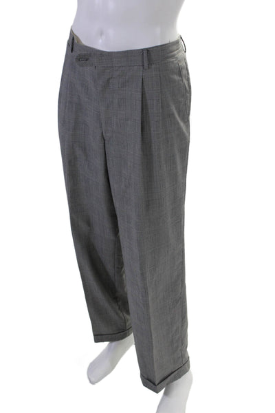 Marchiol Mens Wool Glen Striped Print Buttoned Blazer Pants Suit Gray Size EUR 5