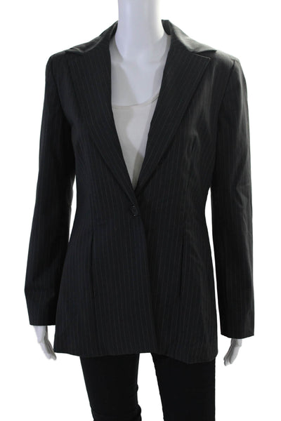 Tahari Womens Wool Striped Print Collar Long Sleeve Buttoned Blazer Black Size 6