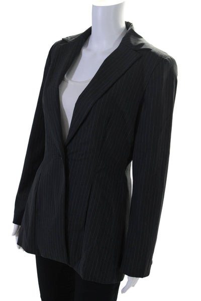 Tahari Womens Wool Striped Print Collar Long Sleeve Buttoned Blazer Black Size 6