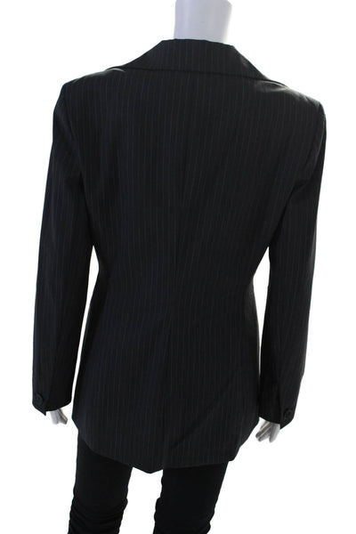 Tahari Womens Wool Striped Print Collar Long Sleeve Buttoned Blazer Black Size 6