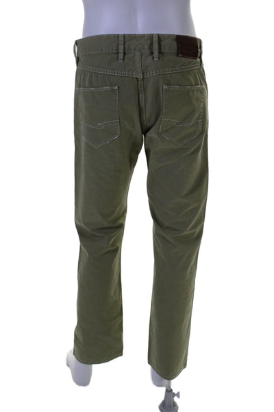 Robert Graham Mens Mid Rise Slim Jim Fit Pants Olive Green Cotton Size 33