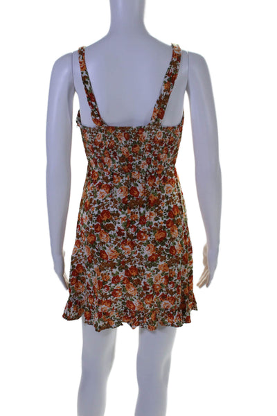 Faithfull The Brand Womens Floral Print Sleeveless Dress Red Orange Size 4