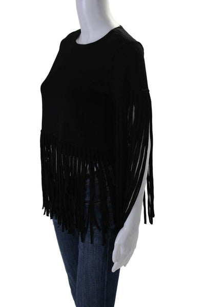 Toccin Womens Fringe Long Sleeves Crew Neck Sweater Black Size Extra Small