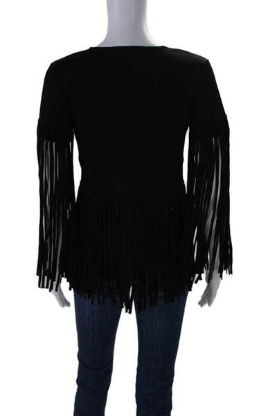 Toccin Womens Fringe Long Sleeves Crew Neck Sweater Black Size Extra Small