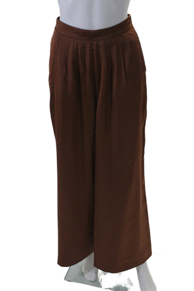 Toccin Womens Pleated Front High Rise Wide Leg Dress Pants Brown Size 2