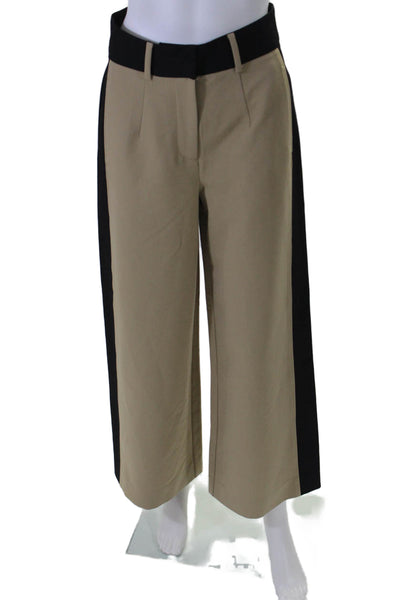 Toccin Womens High Rise Wide Leg Dress Trousers Khaki Beige Black Size 4