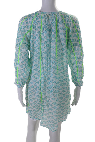 Roberta Roller Rabbit Womens Printed Shirt Dress White Blue Size Small